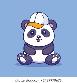 Cute Panda Wearing Cap Sitting Serenely Charming Wildlife Art