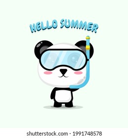 Cute panda wearing diving gear with summer greetings