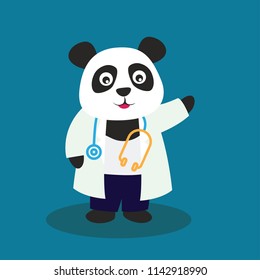 cute panda wearing doctor costume and stethoscope for doctor and hospital concept. vector illustration