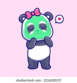 Cute Panda Wearing Face Mask Cartoon Vector Icon Illustration. Animal Nature Icon Concept Isolated Premium Vector. Flat Cartoon Style