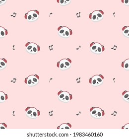 cute panda wearing headphone seamless pattern