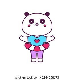 Cute panda wearing lifebuoy, illustration for t-shirt, sticker, or apparel merchandise. With doodle, retro, and cartoon style.