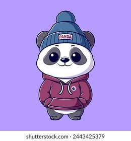 Cute panda wearing a maroon hoodie