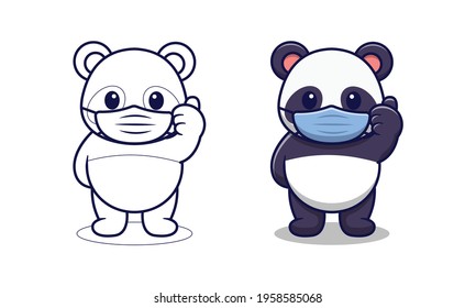 Cute panda wearing mask cartoon coloring pages for kids