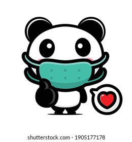 cute panda wearing a mask and in a good position