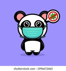 Cute panda wearing mask to prevention virus cartoon mascot