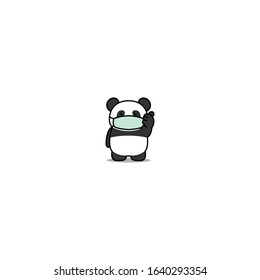 Cute panda wearing medical mask and giving thumbs up, vector illustration