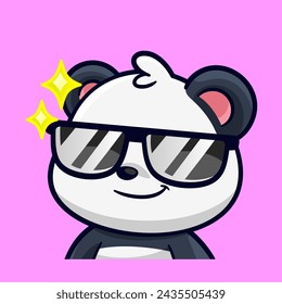 cute panda wearing sunglasses cool emotes sticker cartoon vector illustration