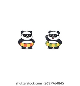 Cute panda wearing sunglasses with swim ring cartoon, summer-themed, vector illustration