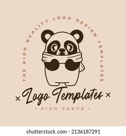 lindo panda con una plantilla vectorial con el logo de la bufanda de invierno. Concepto de icono del panel de vectores aislado premium. Estilo de dibujo plano