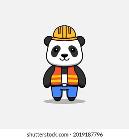 Cute panda wearing worker uniform