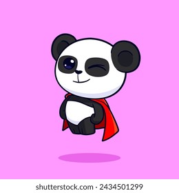 cute panda wears a red cape floating like a superheropremium vector cartoon