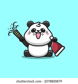 cute panda welcomes christmas and new year