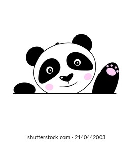 Cute panda welcomes with a paw. The panda is waving its paw. Vector illustration isolated on white background