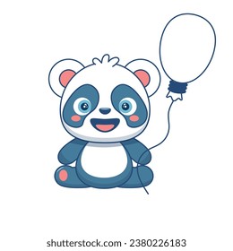 Cute Panda whith ballon Vector Illustration with open space for number or lettering. Flat Cartoon Style