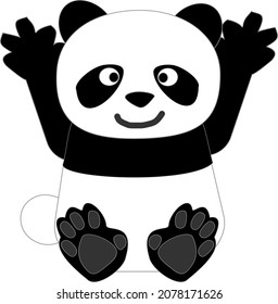 A cute panda who sits and hurrays