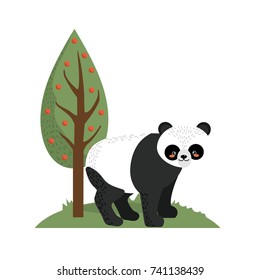 cute panda wild animal next to tree
