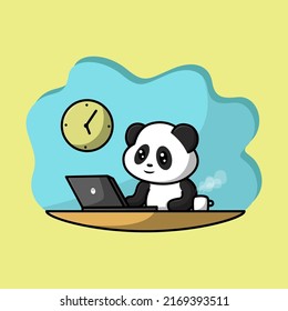 lindo panda trabajando delante de una laptop