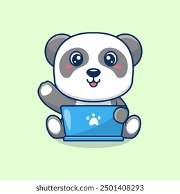 Lindo panda trabajando en el concepto de icono de tecnología animal de Ilustración vectorial de dibujos animados portátil