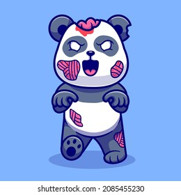 Cute Panda Zombie Cartoon Vector Icon Illustration. Animal Zombie Icon Concept Isolated Premium Vector. Flat Cartoon Style