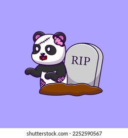 Cute Panda Zombie From Grave Cartoon Vector Icons Illustration. Flat Cartoon Concept. Suitable for any creative project.