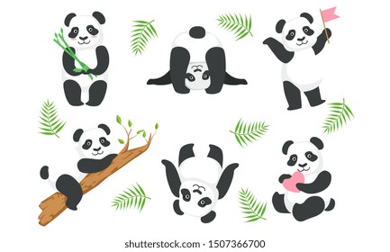 Cute Pandas Characters Set, Adorable Animals in Different Situations, Lovely Chinese Symbol Mascot Vector Illustration