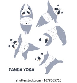 Cute pandas doing yoga clipart. Perfect for kids apparel, poster, cards. Vectror illustration