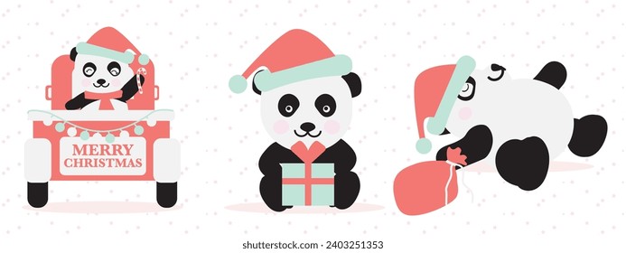 Cute Pandas Donned in Santa Hats, Joyously Celebrating the Holiday Season