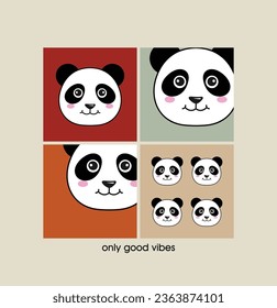 Cute pandas on vector various colors for t-shirt or multipurpose use