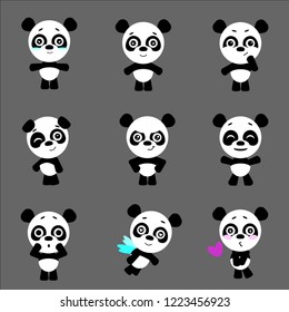 Cute pandas. Panda in kawaii style. Vector set