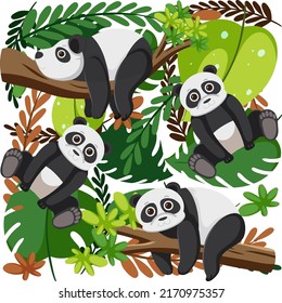 Cute pandas seamless pattern illustration