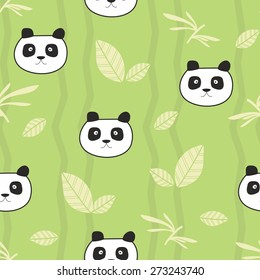 Cute pandas seamless pattern, stock vector illustration