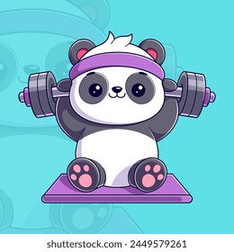 Cute pandas sit on a mat doing weightlifting