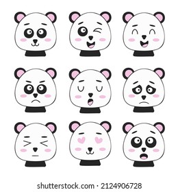 Cute pandas with various emotions. Vector illustration.