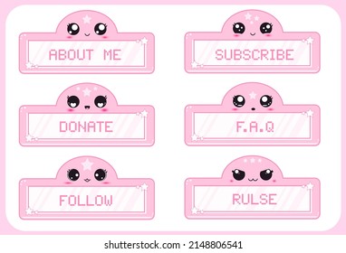 Cute Panels . Badges Cute Kawaii panels for streaming. Pastel set. package overlays, panels.