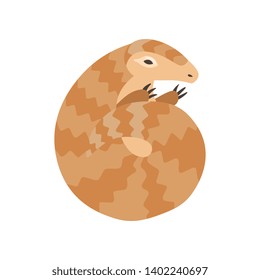 Cute Pangolin Curled Up, Rare Species of Animals Cartoon Vector Illustration