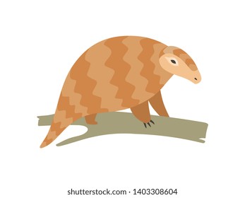 Cute Pangolin Sitting on Tree Branch, Rare Species of Animals Cartoon Vector Illustration