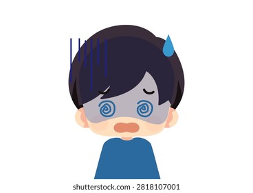 Cute panicking little boy upper body front view illustration isolated on white