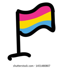 Cute pansexual flag cartoon vector illustration motif. Hand drawn isolated LGBTQ pan elements clipart for pride blog, sexuality graphic, love web buttons.