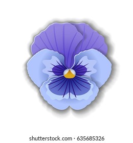 Cute pansy flower in paper art style isolated on white background. Vector illustration.