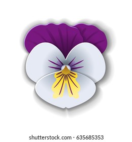 Cute pansy flower in paper art style isolated on white background. Vector illustration.