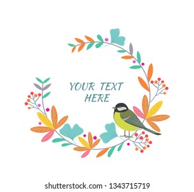 Cute pant frame with  bird and berries. Vector illustration