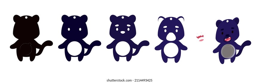 Cute panther candy ornament. Layered paper decoration treat holder for dome. Hanger for sweets, candy for birthday, baby shower, halloween, christmas. Print, cut out, glue. Vector stock illustration
