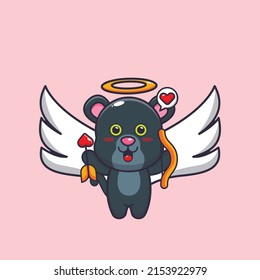 cute panther cupid cartoon character holding love arrow