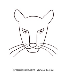 Cute cara de pantera, retrato dibujado a mano ilustración de caricatura, boceto. Arte de línea, diseño de estilo de dibujo, vector aislado. Animales tropicales, vida silvestre de la jungla, gato grande, safari, naturaleza, elemento impreso