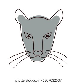 Cute cara de pantera, retrato dibujado a mano ilustración de caricatura, boceto. Arte de línea, diseño de estilo de dibujo, vector aislado. Animales tropicales, vida silvestre de la jungla, gato grande, safari, naturaleza, elemento impreso