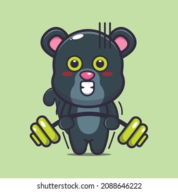 Cute panther lifting barbell. Cute animal vector cartoon. Vector isolated, flat illustration for poster, brochure, web, mascot, sticker, logo and icon. 