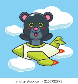 cute panther mascot cartoon character ride on plane jet