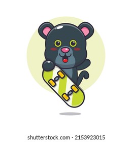 cute panther mascot cartoon character with skateboard