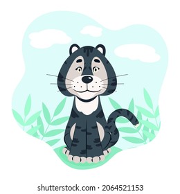 Cute panther in nature. Vector character in flat style.